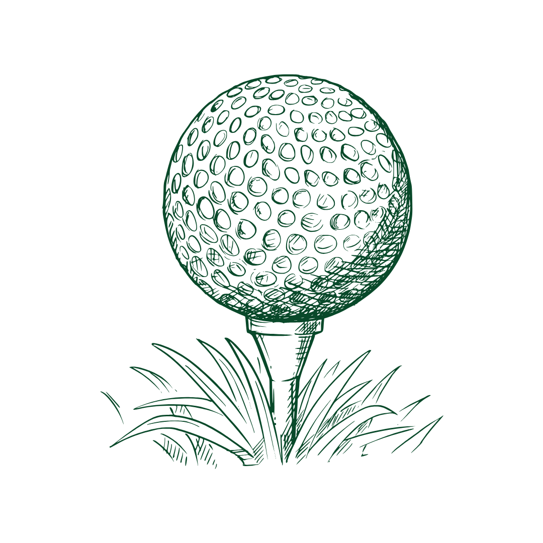 Drawing of a golf ball on a tee with grass